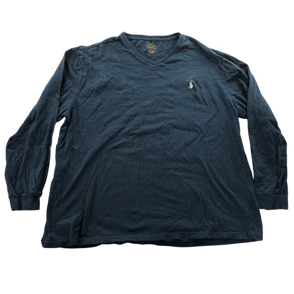 Polo Ralph Lauren Mens T-Shirt Size XL Navy Blue V-Neck Long Sleeve Classic Top